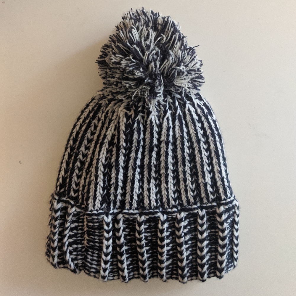 Navy & White Pom Pom Beanie